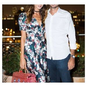 SALONI floral silk midi dress